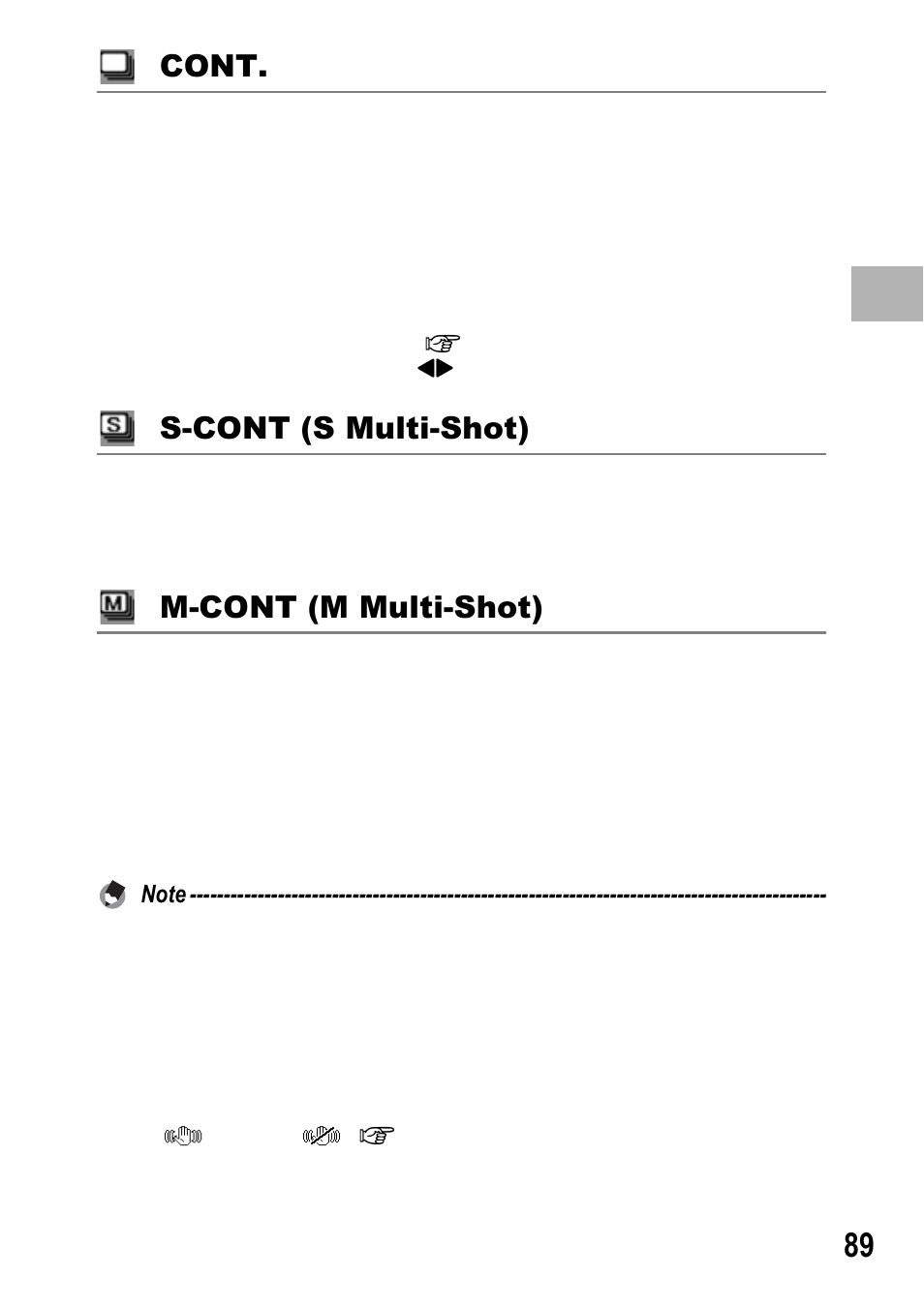 Cont, S-cont (s multi-shot), M-cont (m multi-shot) | Ricoh GX100 VF User Manual | Page 91 / 218