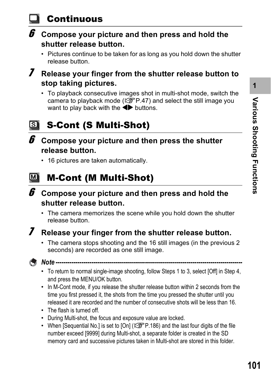 Continuous, S-cont (s multi-shot), M-cont (m multi-shot) | Ricoh GR Digital II User Manual | Page 103 / 242