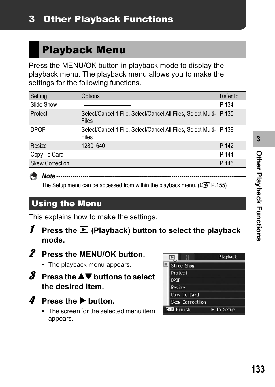 Playback menu, 3 other playback functions, Using the menu | Ricoh GR Digital II User Manual | Page 135 / 242