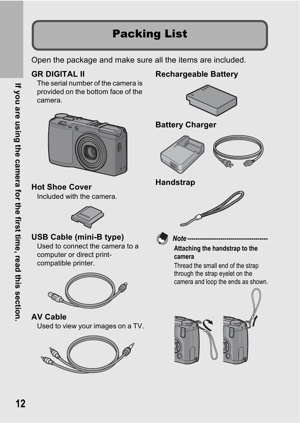 Packing list | Ricoh GR Digital II User Manual | Page 14 / 242