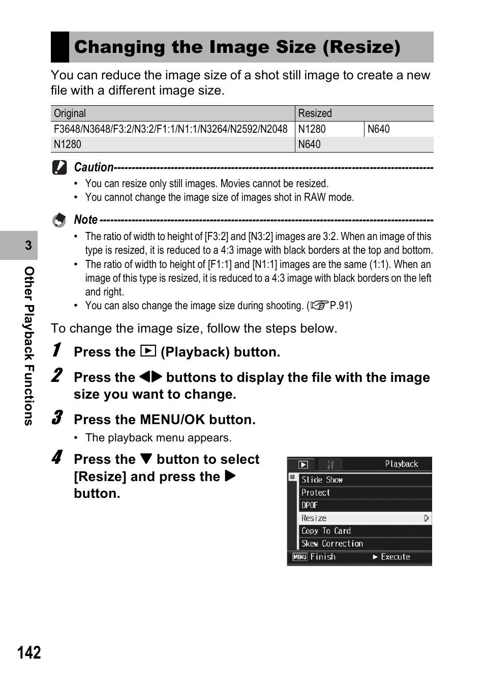 Changing the image size (resize) | Ricoh GR Digital II User Manual | Page 144 / 242