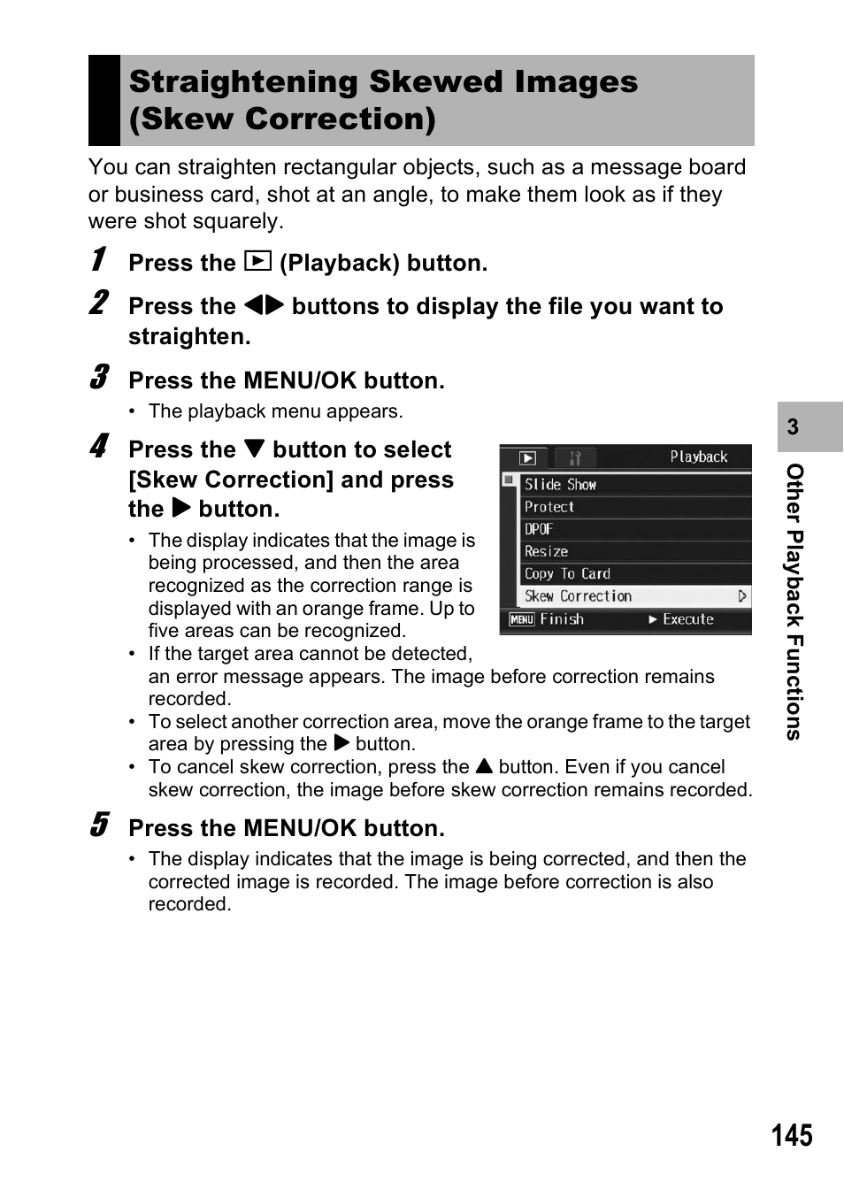 Straightening skewed images (skew correction) | Ricoh GR Digital II User Manual | Page 147 / 242