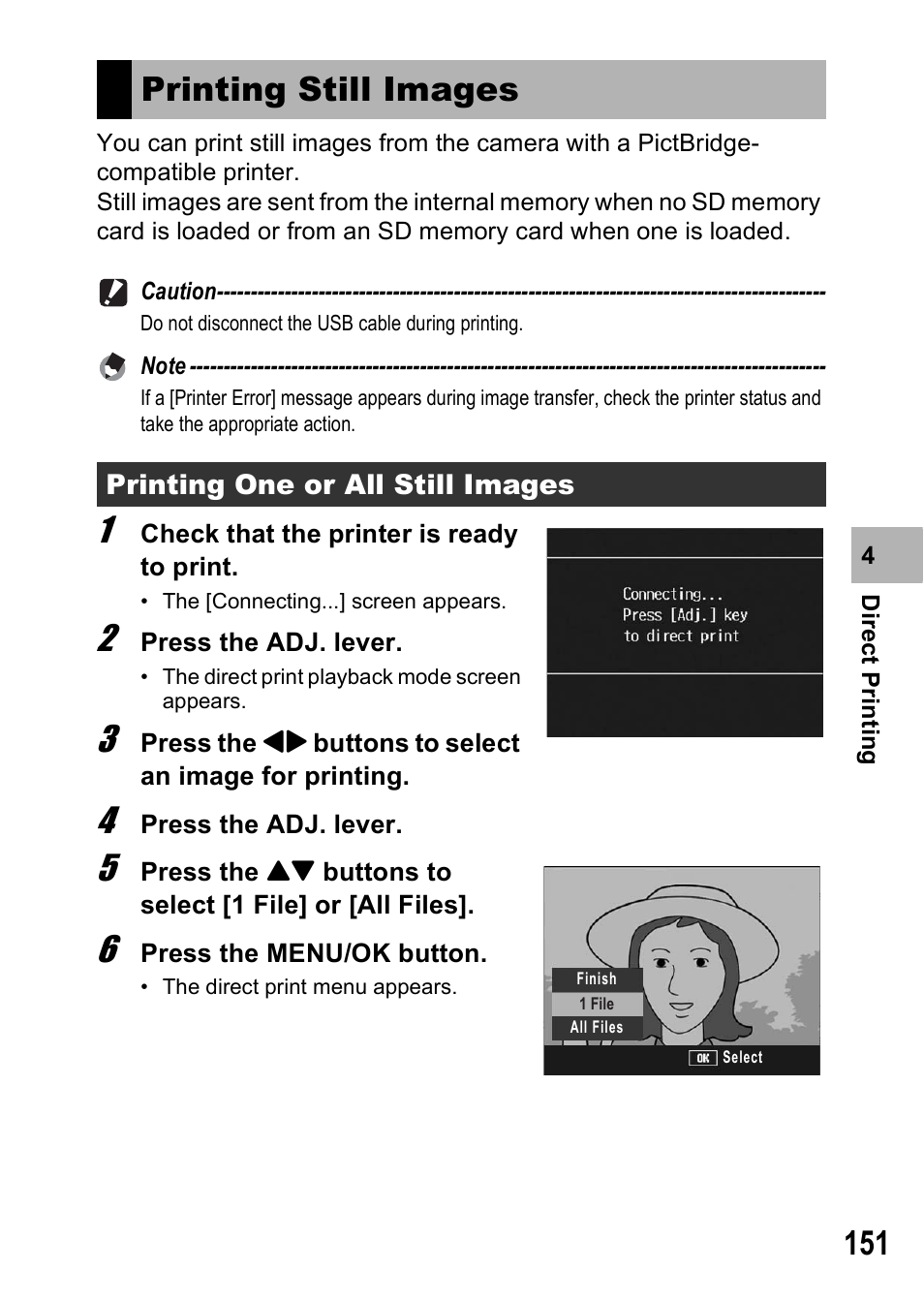 Printing still images | Ricoh GR Digital II User Manual | Page 153 / 242