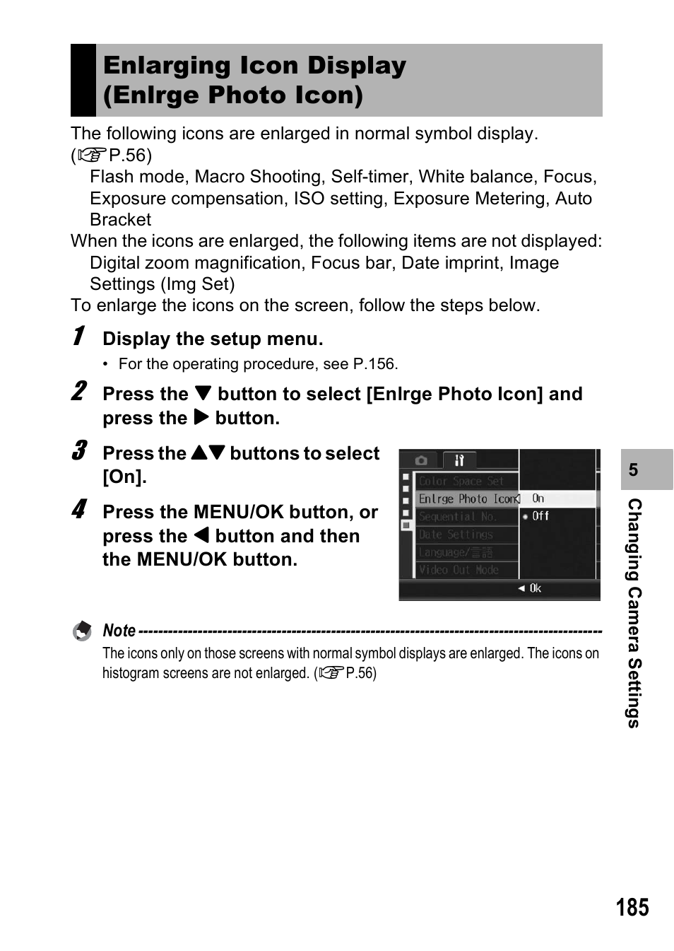 Enlarging icon display (enlrge photo icon) | Ricoh GR Digital II User Manual | Page 187 / 242