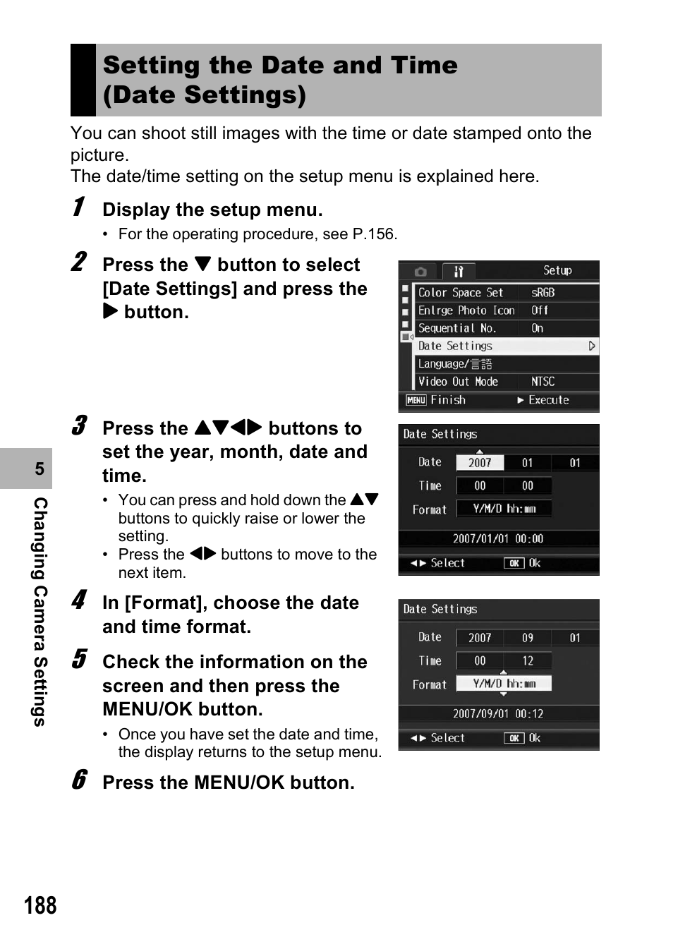 Setting the date and time (date settings) | Ricoh GR Digital II User Manual | Page 190 / 242