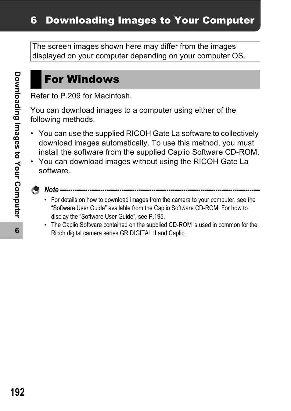 For windows, 6 downloading images to your computer | Ricoh GR Digital II User Manual | Page 194 / 242