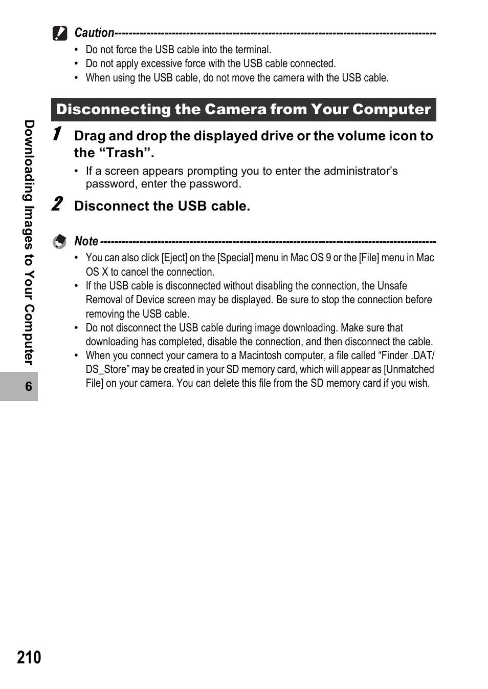 Disconnecting the camera from your computer | Ricoh GR Digital II User Manual | Page 212 / 242