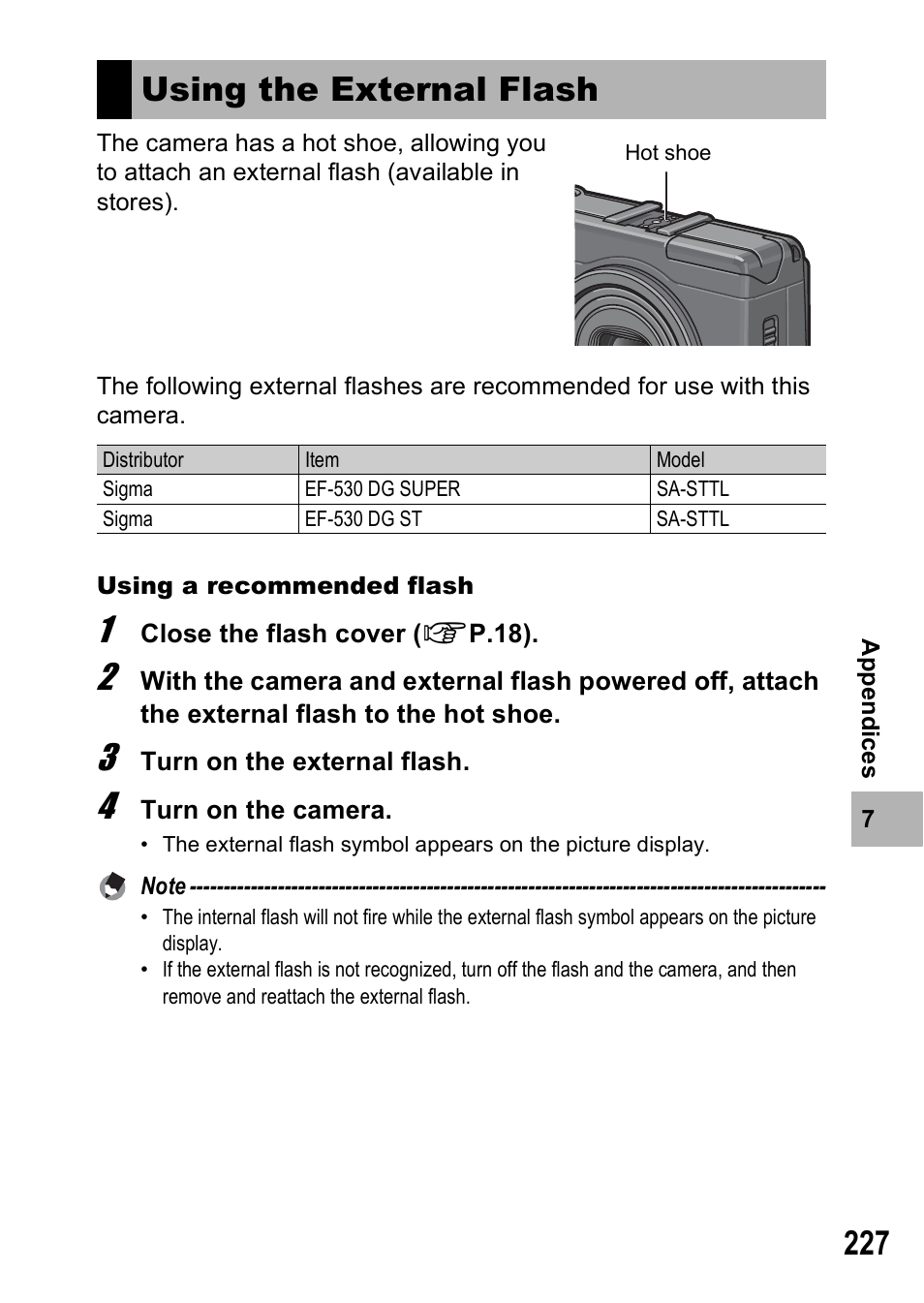 Using the external flash | Ricoh GR Digital II User Manual | Page 229 / 242