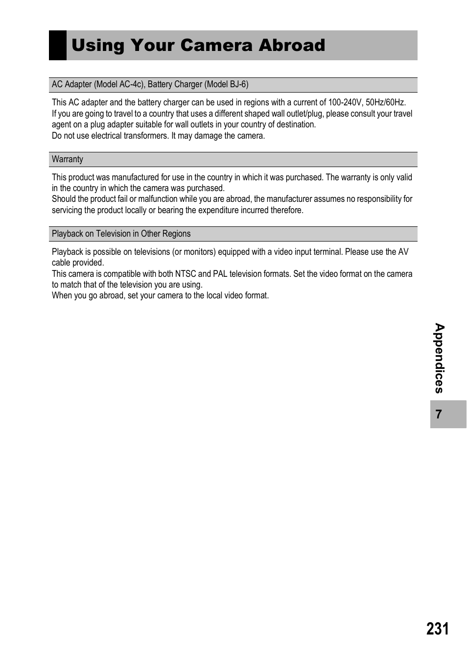 Using your camera abroad | Ricoh GR Digital II User Manual | Page 233 / 242