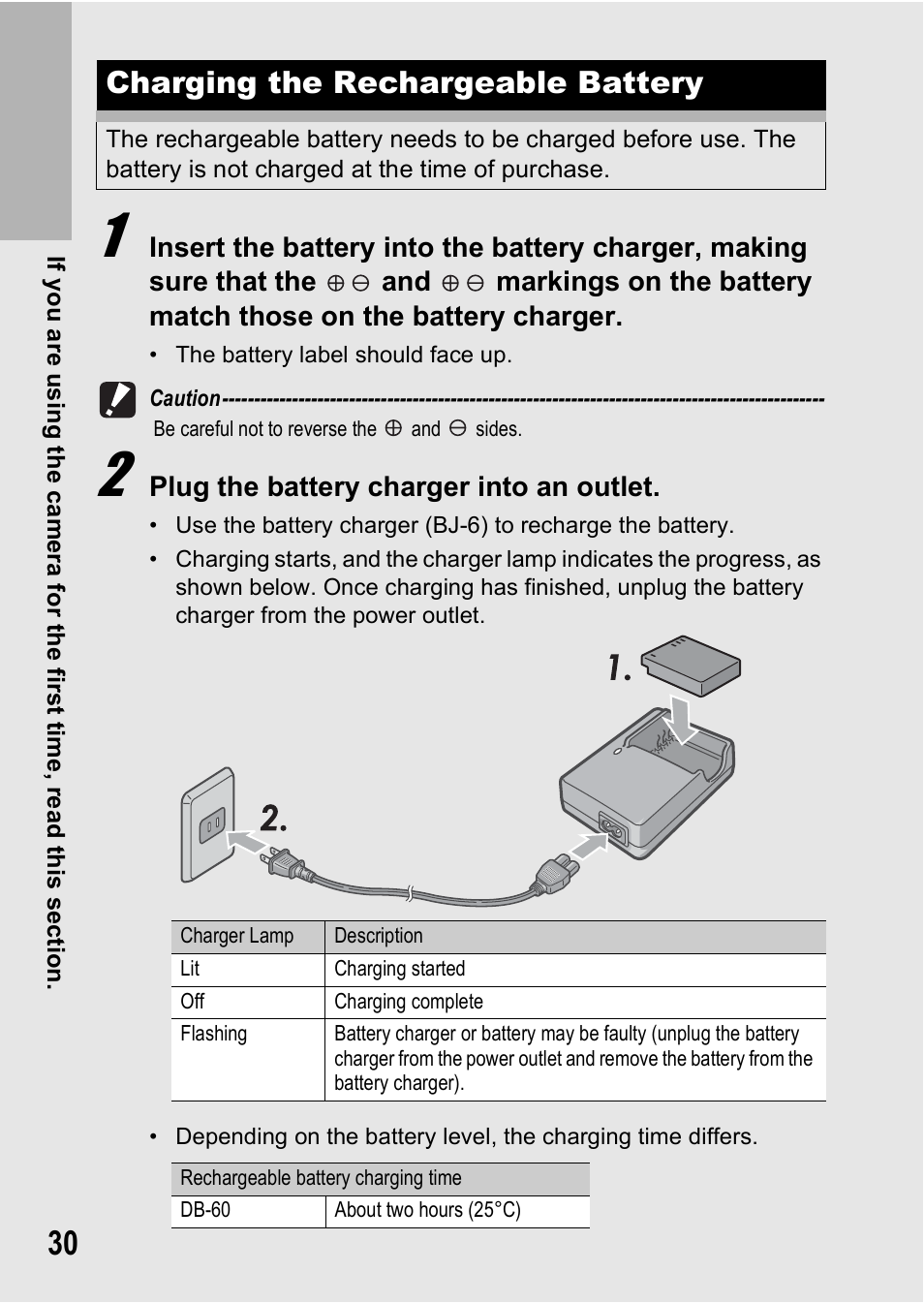 Charging the rechargeable battery | Ricoh GR Digital II User Manual | Page 32 / 242