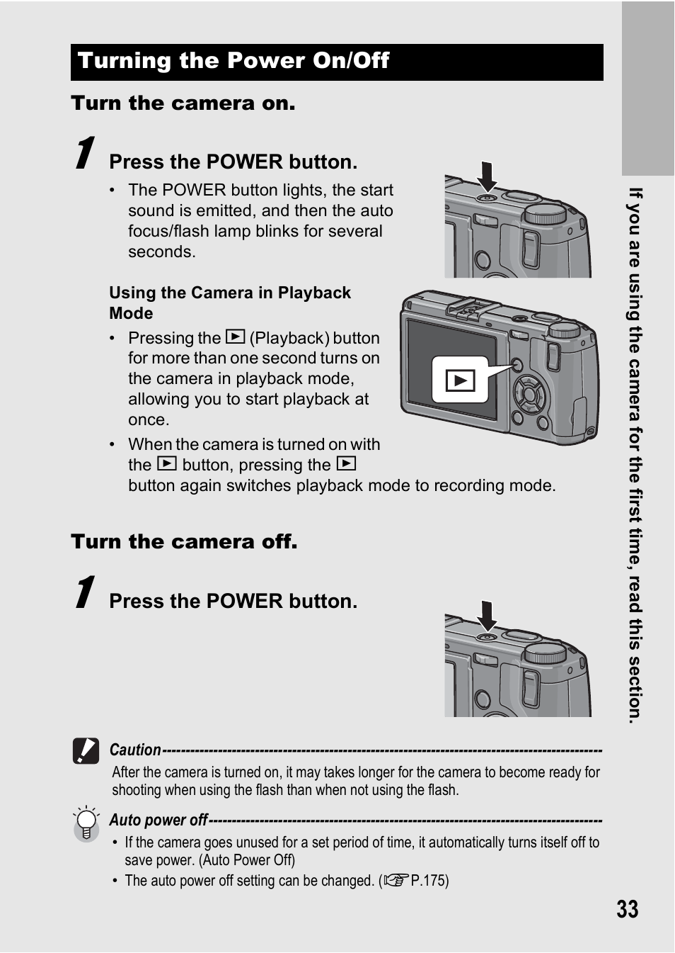 Turning the power on/off | Ricoh GR Digital II User Manual | Page 35 / 242