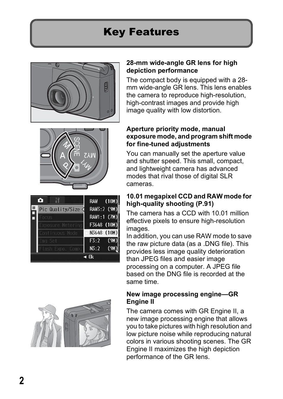 Key features | Ricoh GR Digital II User Manual | Page 4 / 242