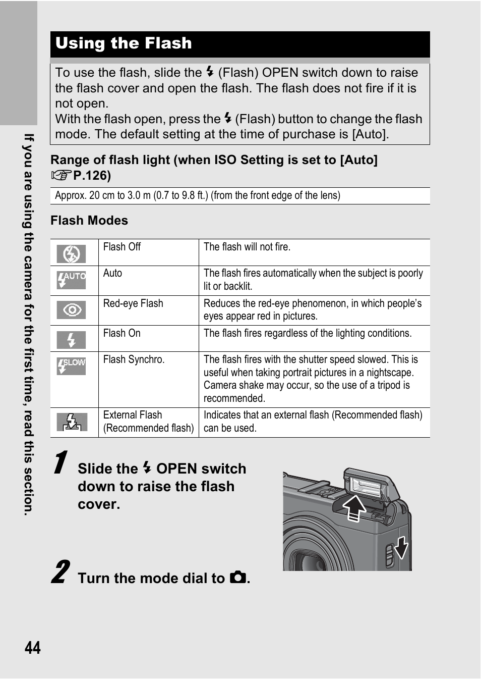 Using the flash | Ricoh GR Digital II User Manual | Page 46 / 242