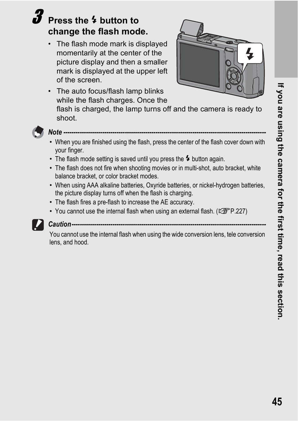 Press the f button to change the flash mode | Ricoh GR Digital II User Manual | Page 47 / 242