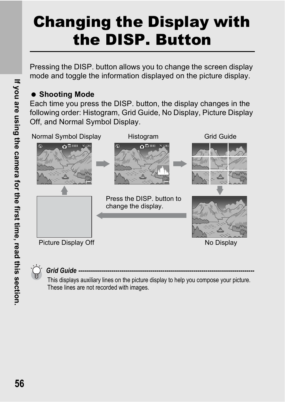 Changing the display with the disp. button | Ricoh GR Digital II User Manual | Page 58 / 242