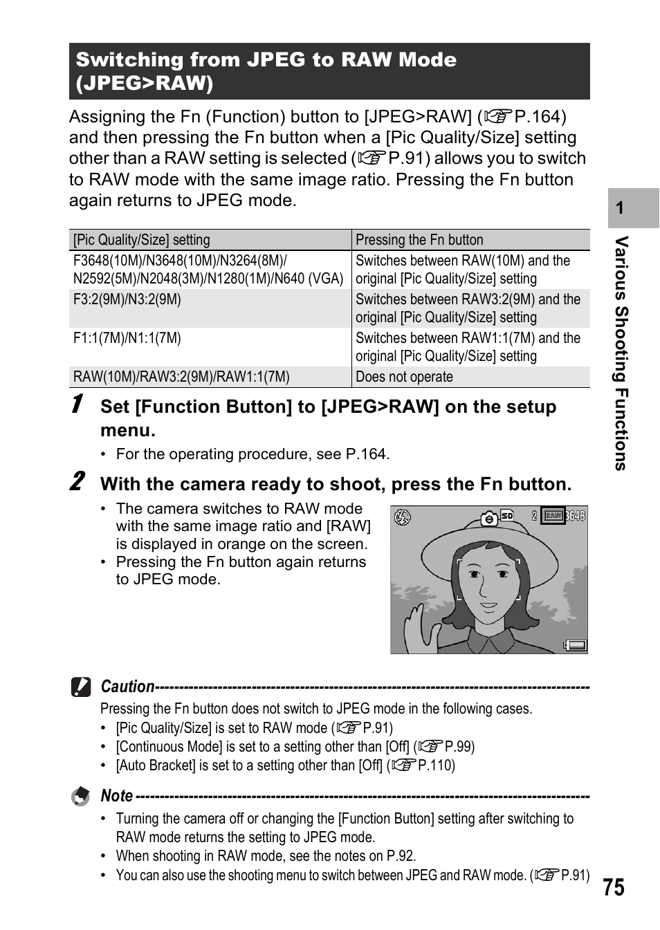 Switching from jpeg to raw mode (jpeg>raw) | Ricoh GR Digital II User Manual | Page 77 / 242