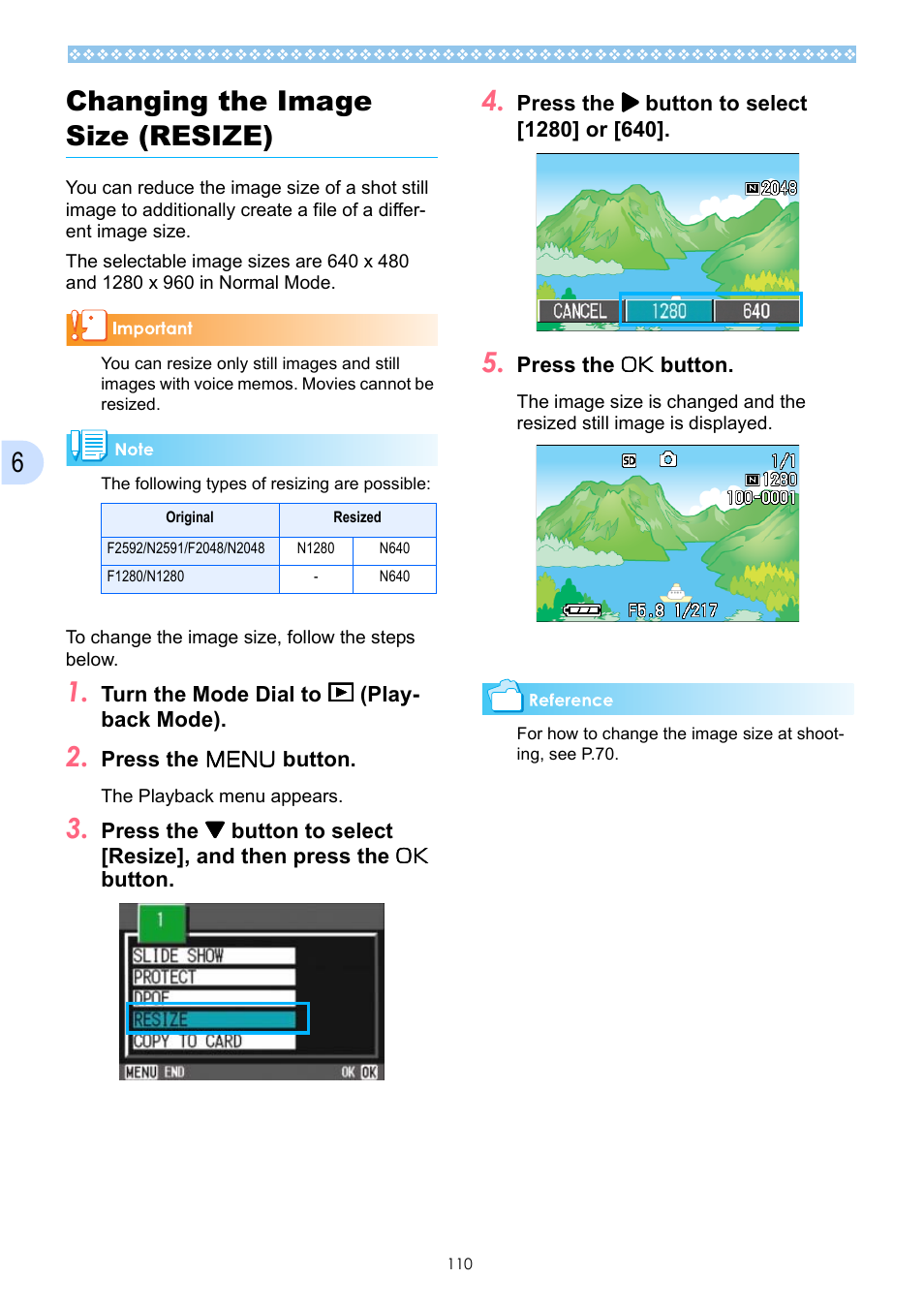 Changing the image size (resize), P.110, 6changing the image size (resize) | Ricoh Caplio GX User Manual | Page 110 / 194