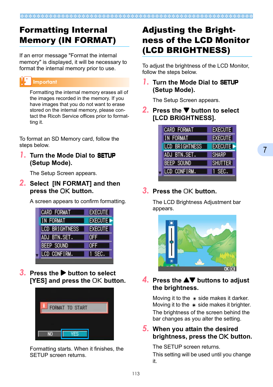 Formatting internal memory (in format), P.113 | Ricoh Caplio GX User Manual | Page 113 / 194