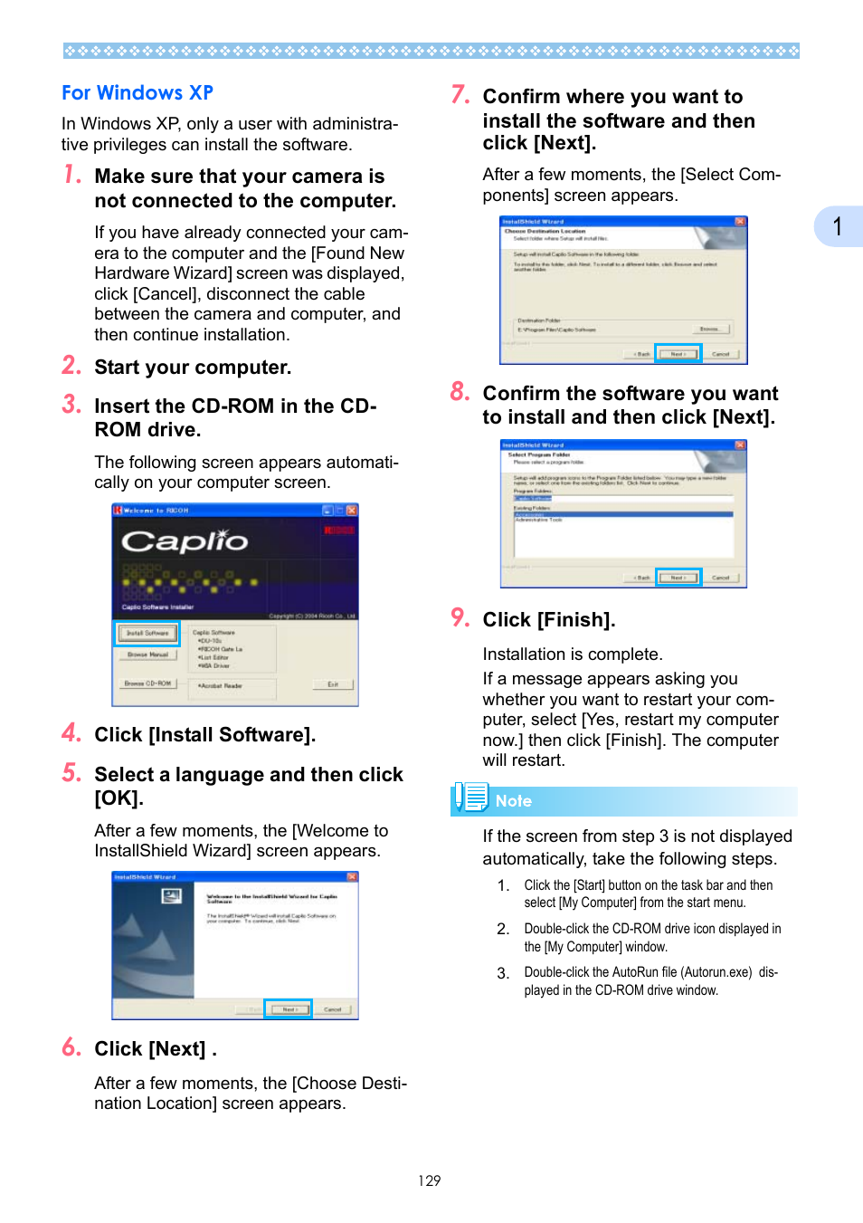 For windows xp, P.129 | Ricoh Caplio GX User Manual | Page 129 / 194