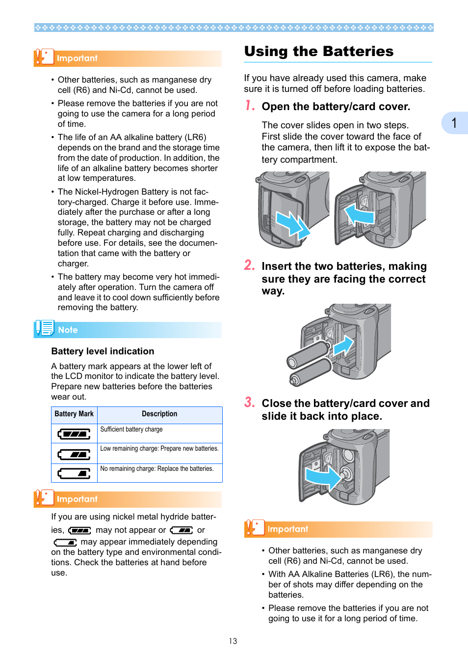 Using the batteries | Ricoh Caplio GX User Manual | Page 13 / 194
