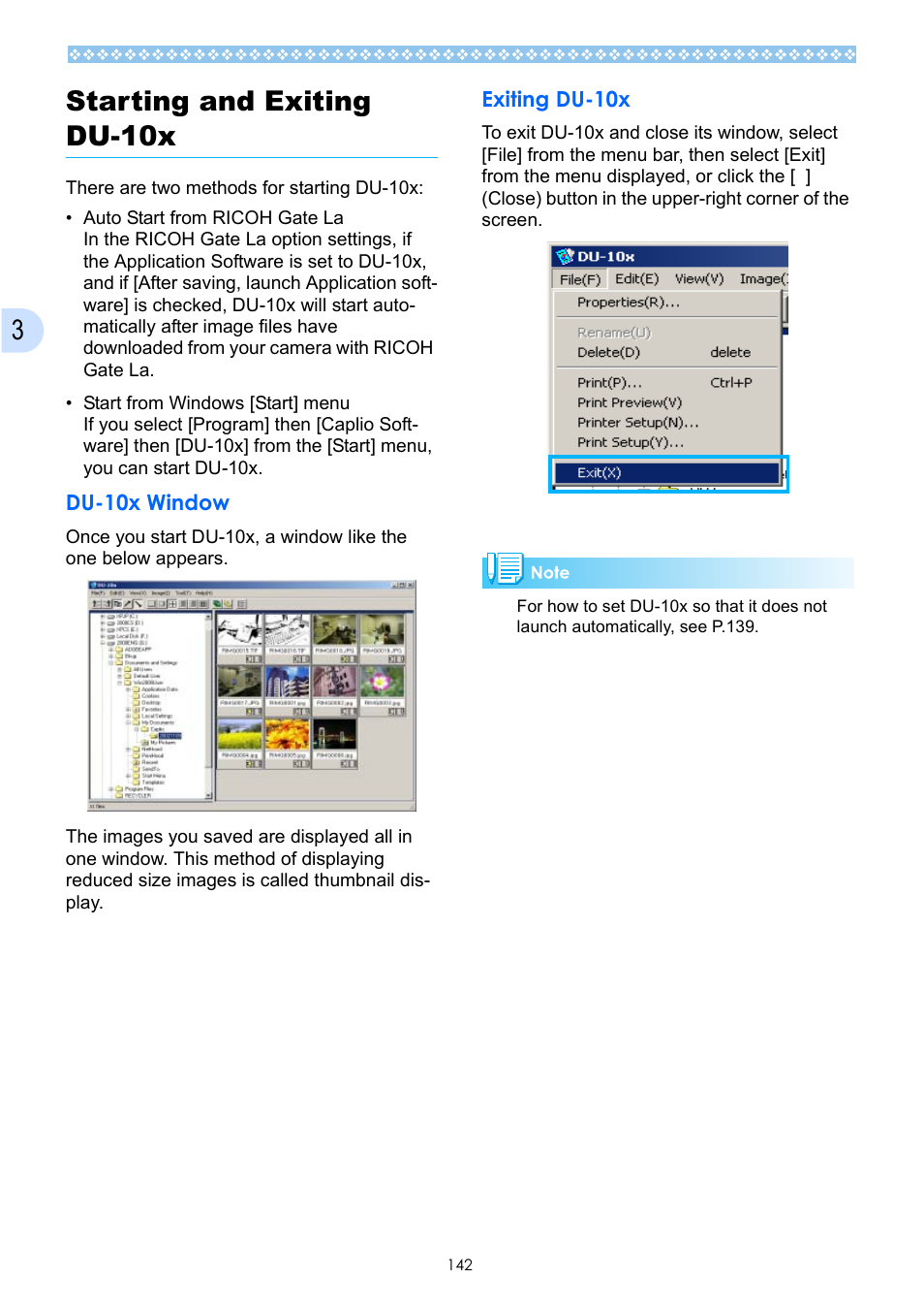 Starting and exiting du-10x, Du-10x window, Exiting du-10x | Du-10x window exiting du-10x, 3starting and exiting du-10x | Ricoh Caplio GX User Manual | Page 142 / 194