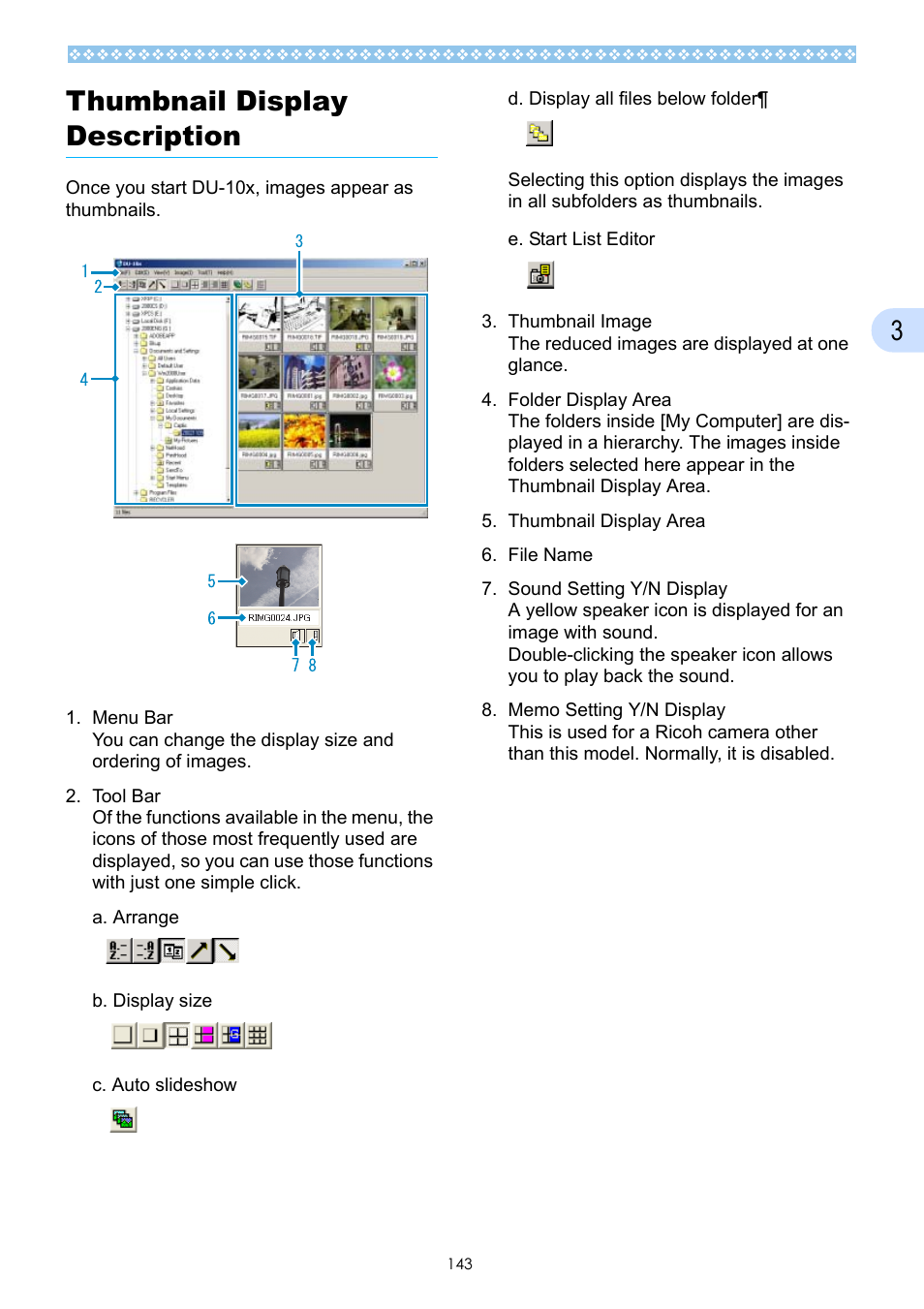 Thumbnail display description, 3thumbnail display description | Ricoh Caplio GX User Manual | Page 143 / 194