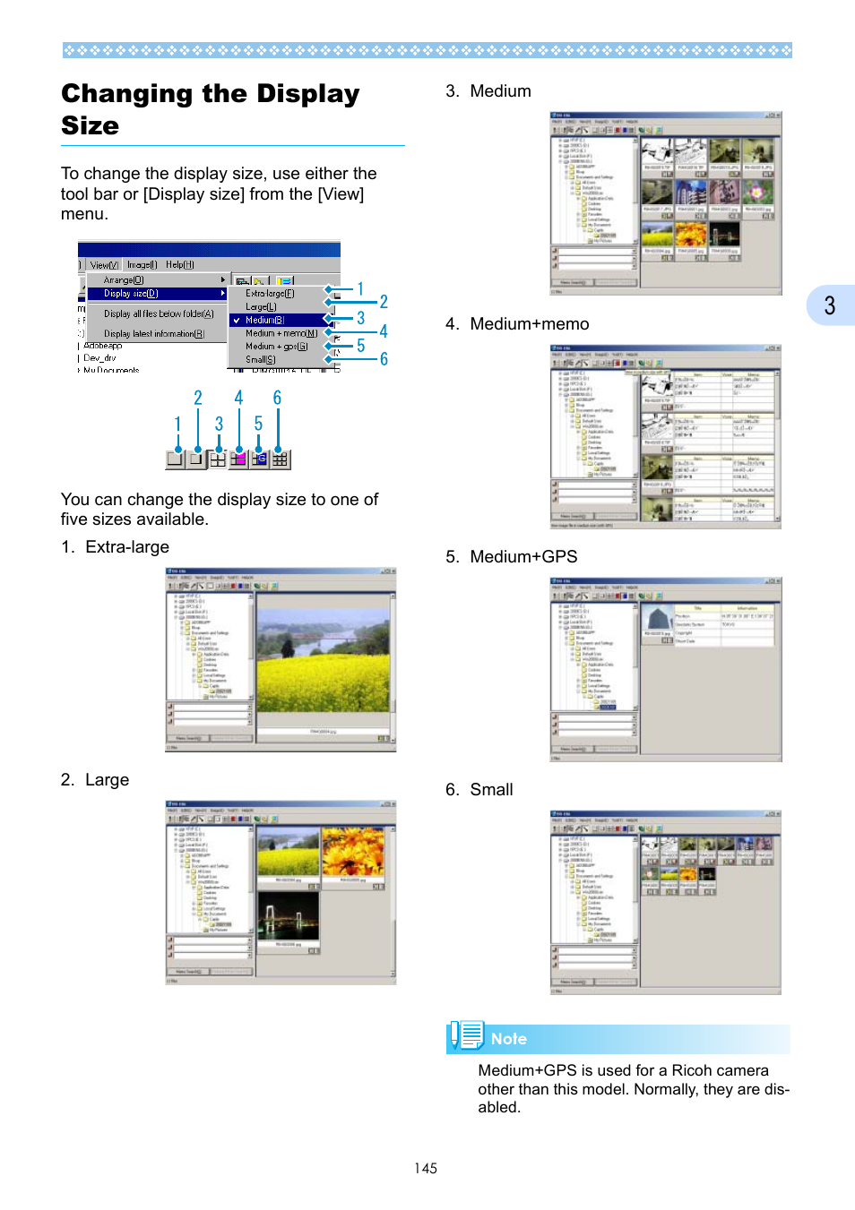 Changing the display size, 3changing the display size | Ricoh Caplio GX User Manual | Page 145 / 194