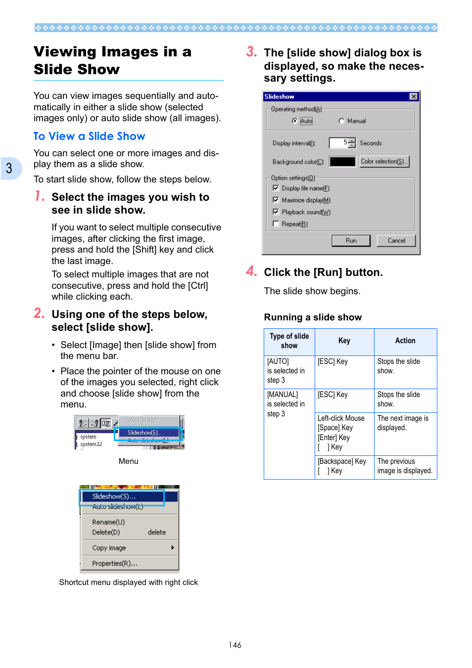 Viewing images in a slide show, To view a slide show, 3viewing images in a slide show | Ricoh Caplio GX User Manual | Page 146 / 194