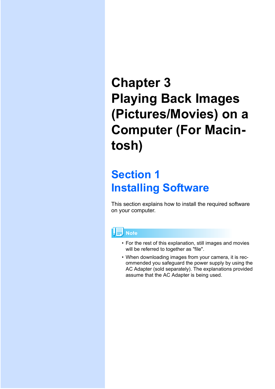 Section 1 installing software, Chapter 3 playing back images, Pictures/movies) on a | Computer (for macin, Tosh) | Ricoh Caplio GX User Manual | Page 155 / 194