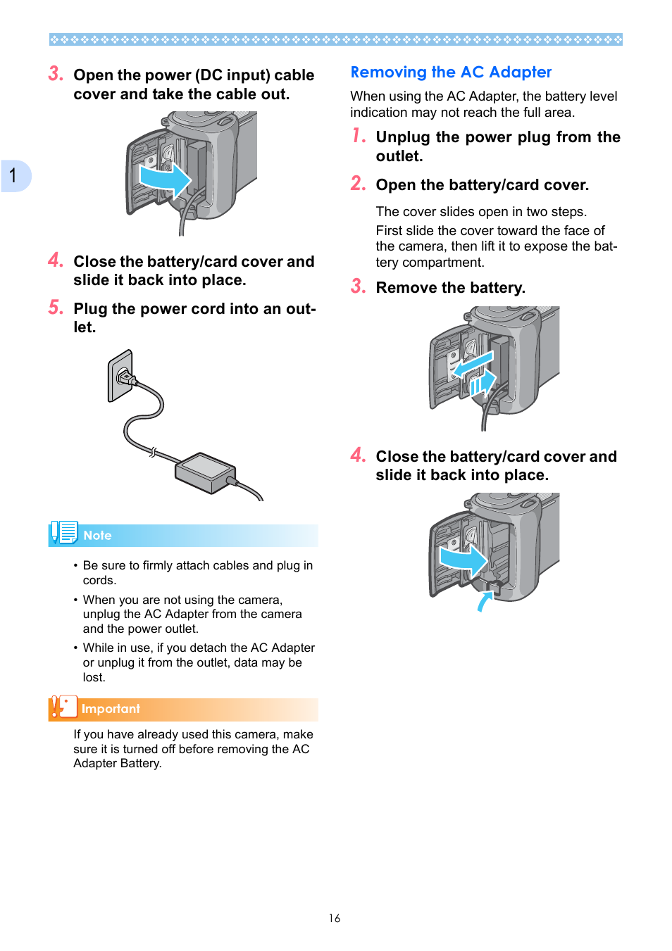 Removing the ac adapter | Ricoh Caplio GX User Manual | Page 16 / 194