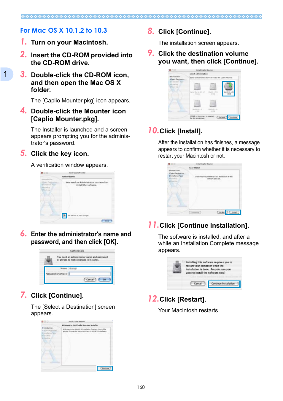 For mac os x 10.1.2 to 10.3, Ee p.160 | Ricoh Caplio GX User Manual | Page 160 / 194