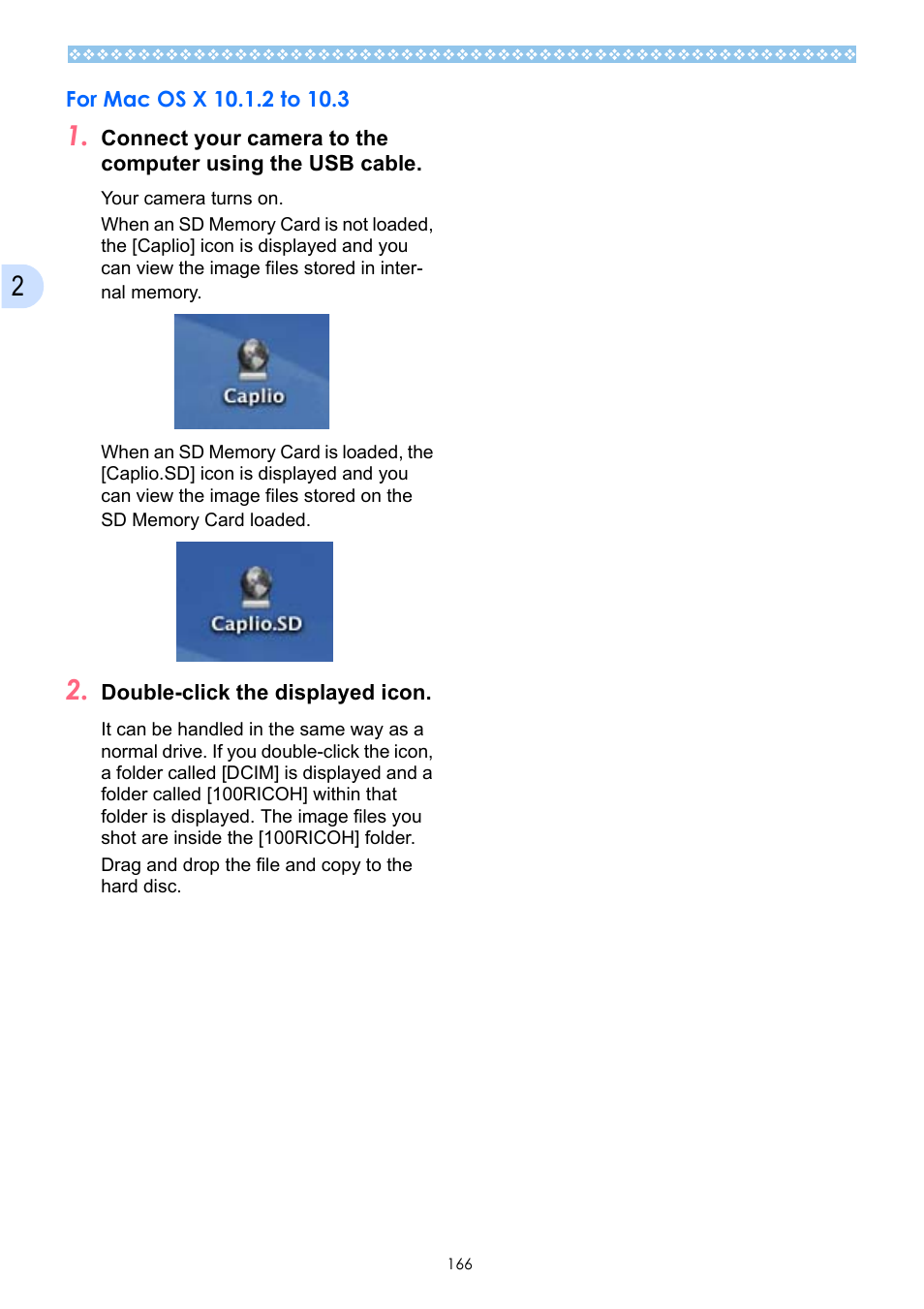For mac os x 10.1.2 to 10.3 | Ricoh Caplio GX User Manual | Page 166 / 194