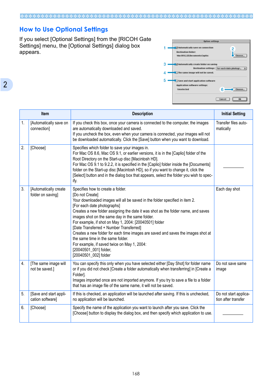 How to use optional settings | Ricoh Caplio GX User Manual | Page 168 / 194