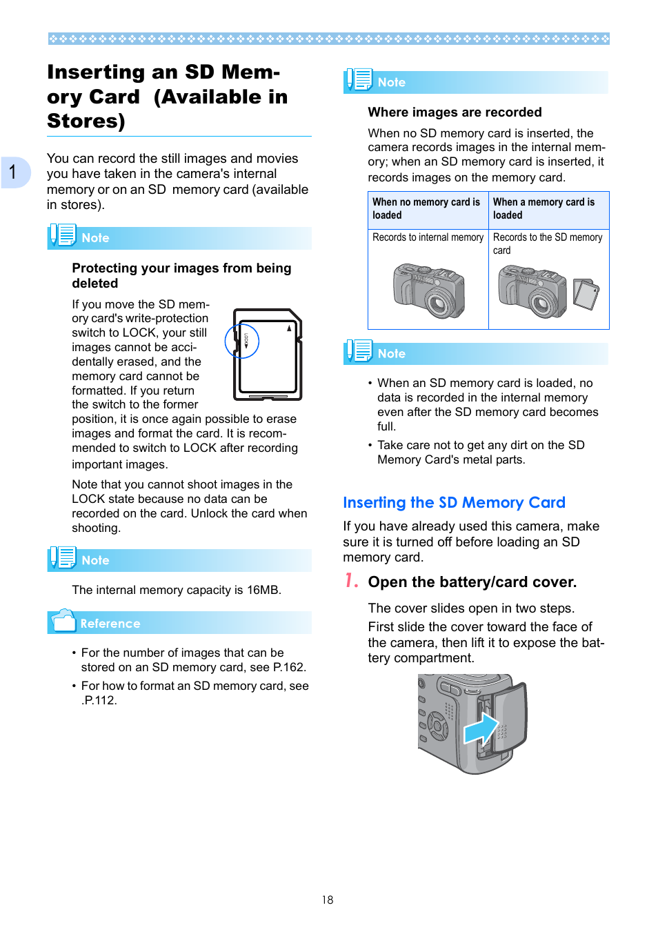 Inserting an sd memory card (available in stores), Inserting the sd memory card | Ricoh Caplio GX User Manual | Page 18 / 194