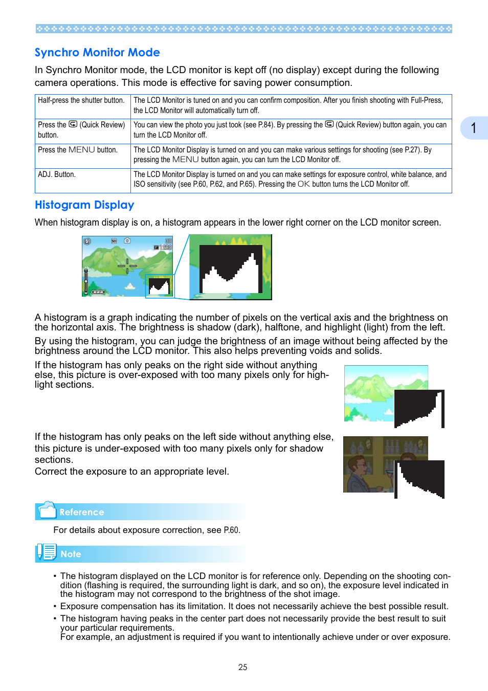 Synchro monitor mode, Histogram display, Synchro monitor mode histogram display | P.25 | Ricoh Caplio GX User Manual | Page 25 / 194