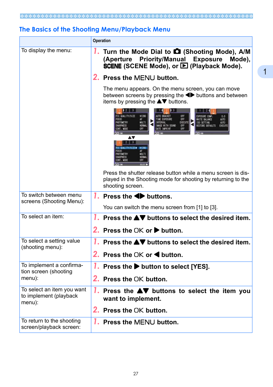 The basics of the shooting menu/playback menu, Ee p.27). b | Ricoh Caplio GX User Manual | Page 27 / 194