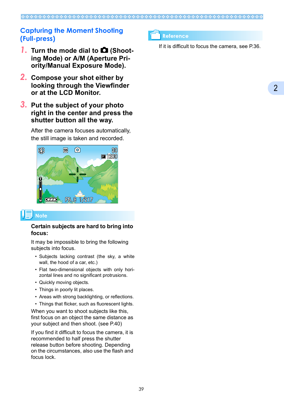 Capturing the moment shooting (full-press) | Ricoh Caplio GX User Manual | Page 39 / 194