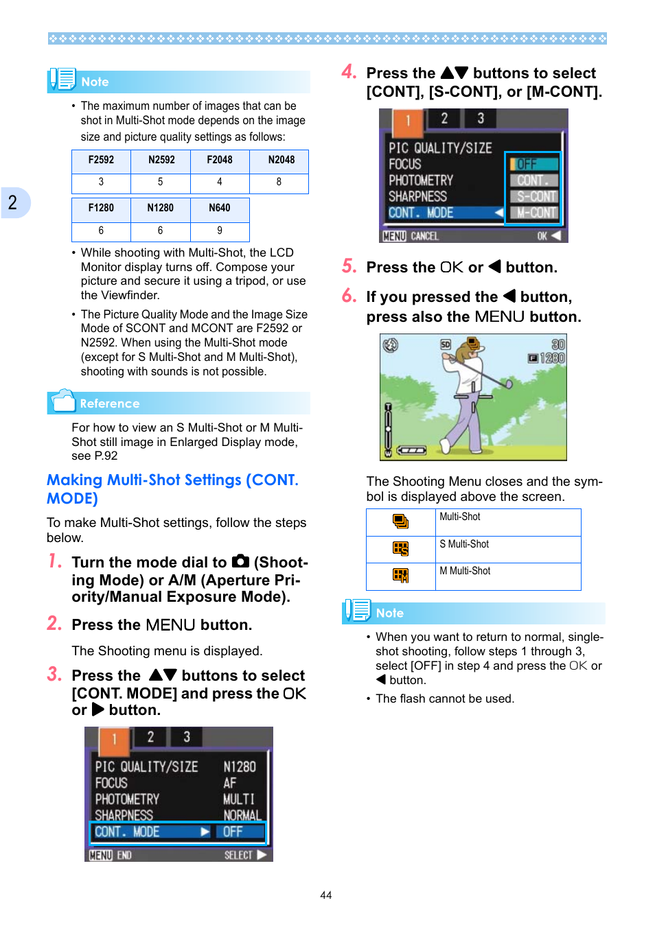 Making multi-shot settings (cont. mode) | Ricoh Caplio GX User Manual | Page 44 / 194