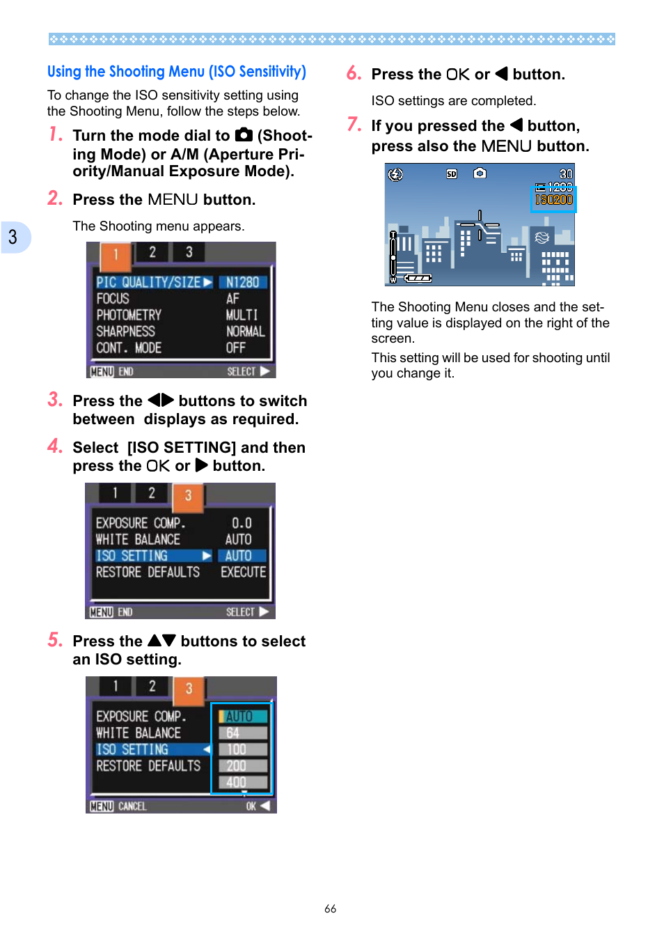 Using the shooting menu (iso sensitivity) | Ricoh Caplio GX User Manual | Page 66 / 194