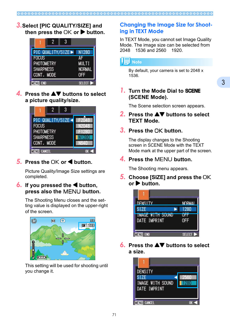 Changing the image size for shooting in text mode | Ricoh Caplio GX User Manual | Page 71 / 194