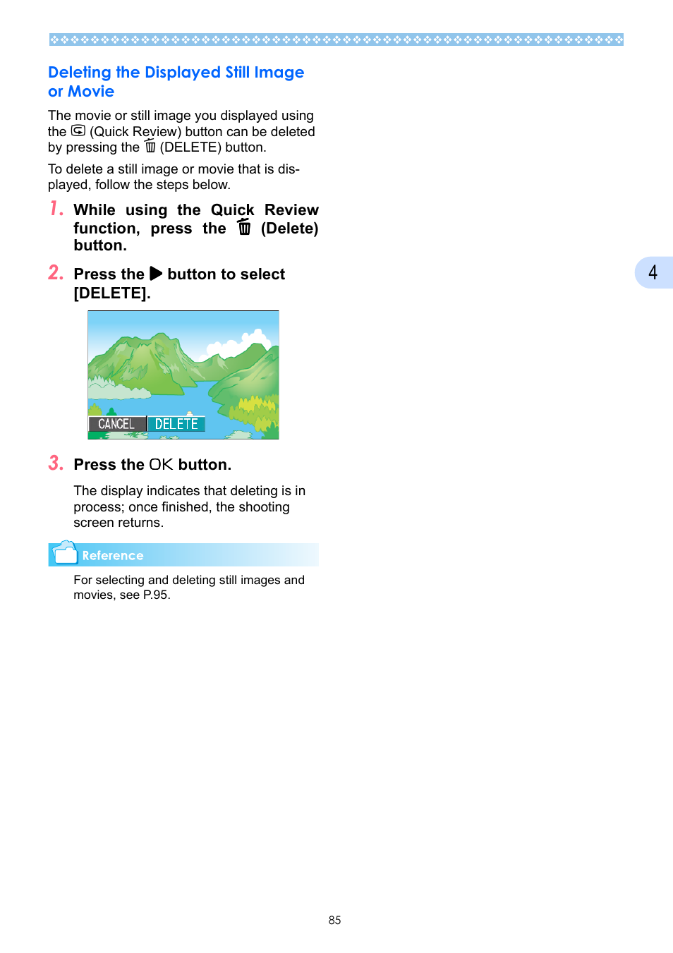 Deleting the displayed still image or movie | Ricoh Caplio GX User Manual | Page 85 / 194