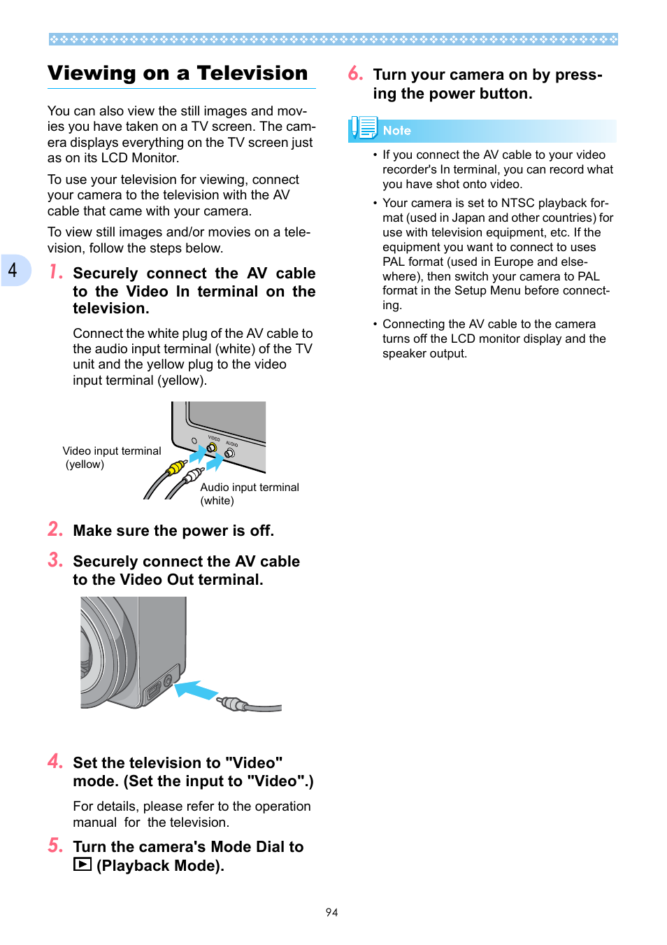 Viewing on a television, Ee p.94, 4viewing on a television | Ricoh Caplio GX User Manual | Page 94 / 194