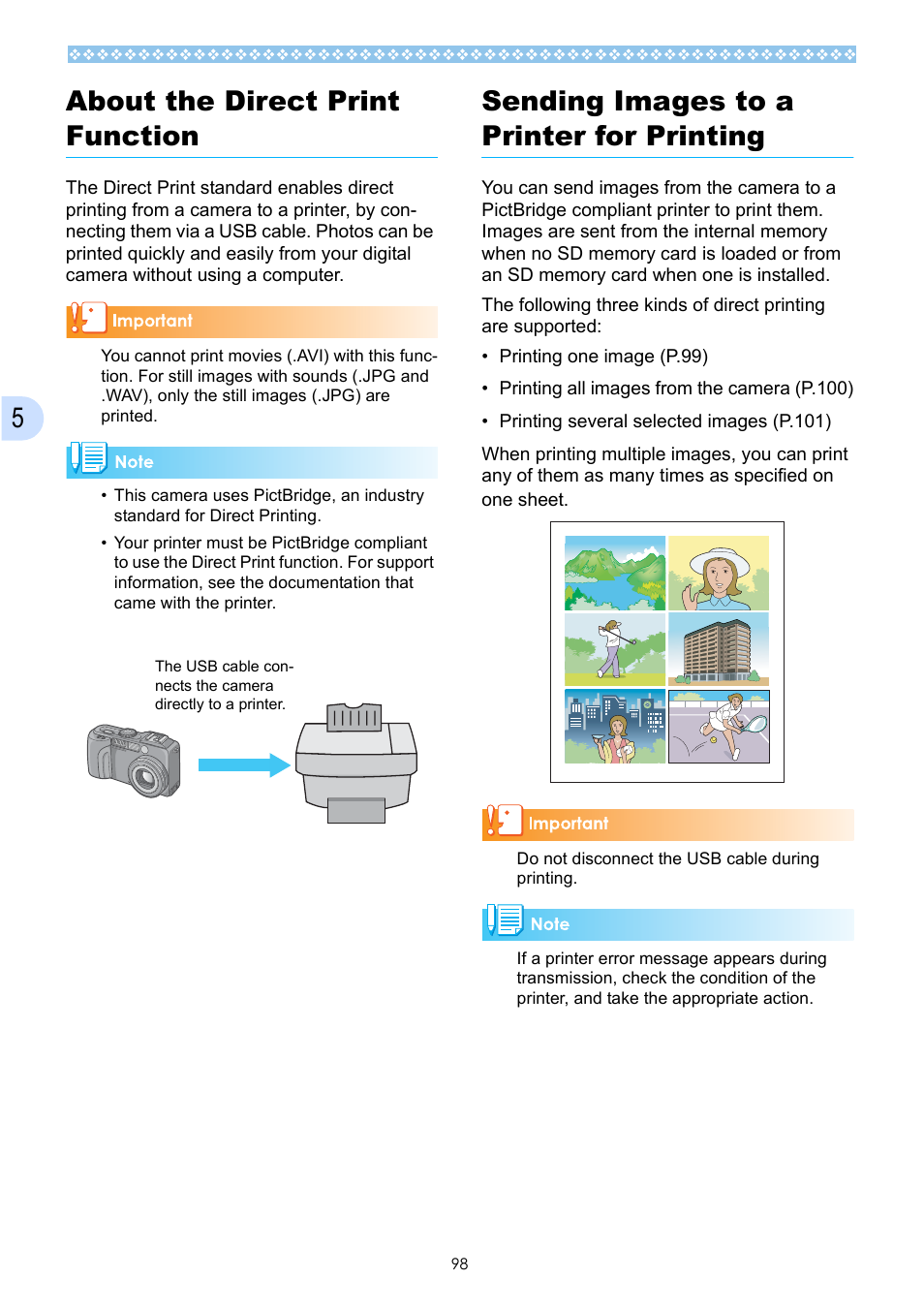 About the direct print function, Sending images to a printer for printing, 5about the direct print function | Ricoh Caplio GX User Manual | Page 98 / 194