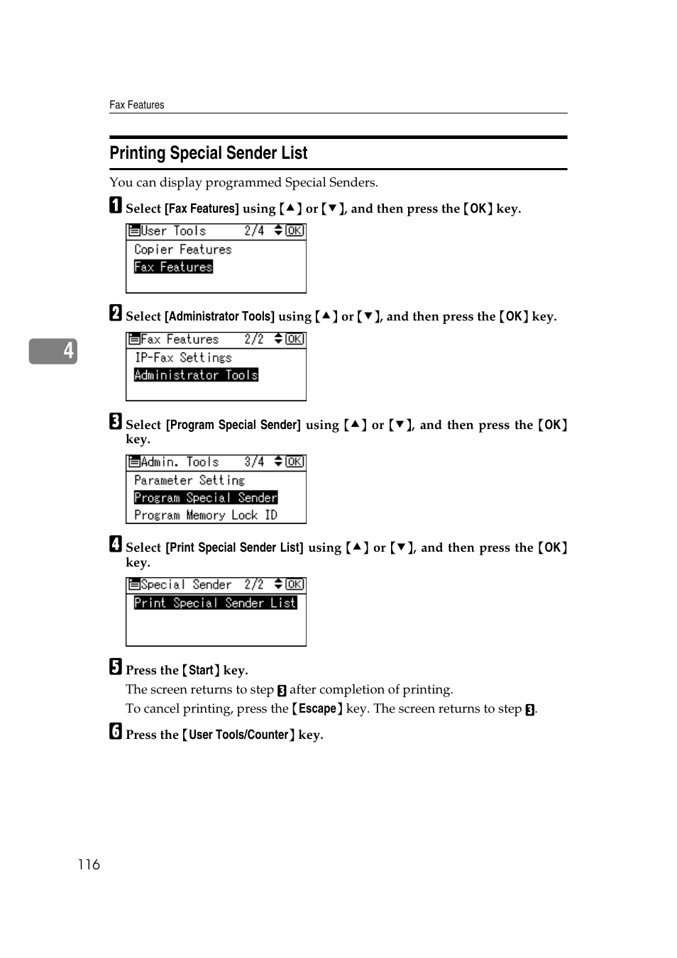 Printing special sender list | Ricoh Aficio MP 161SPF User Manual | Page 124 / 304