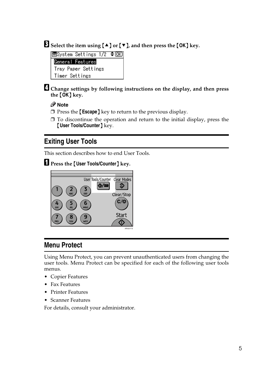 Exiting user tools, Menu protect, Exiting user tools menu protect | Ricoh Aficio MP 161SPF User Manual | Page 13 / 304