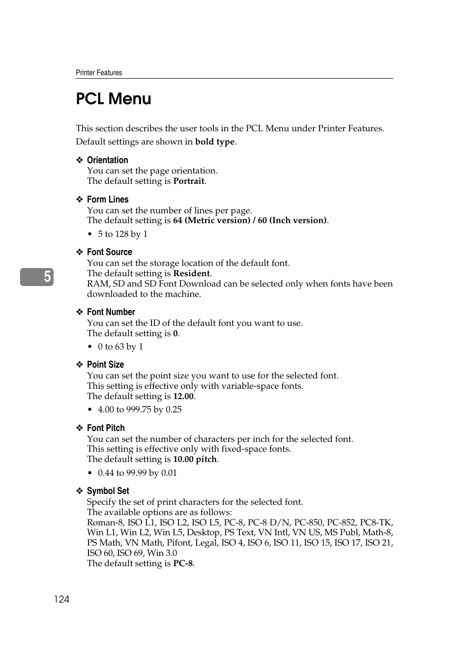 Pcl menu, 5pcl menu | Ricoh Aficio MP 161SPF User Manual | Page 132 / 304