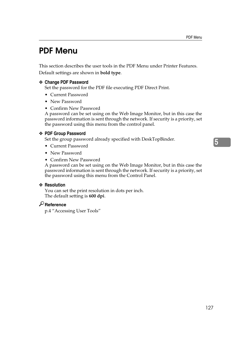Pdf menu, 5pdf menu | Ricoh Aficio MP 161SPF User Manual | Page 135 / 304