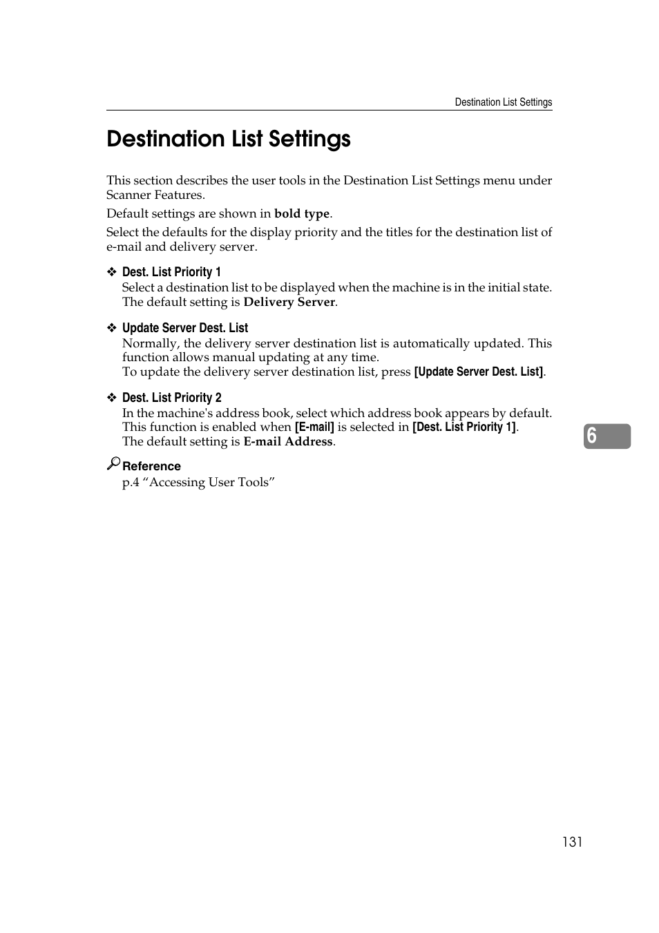 Destination list settings, 6destination list settings | Ricoh Aficio MP 161SPF User Manual | Page 139 / 304