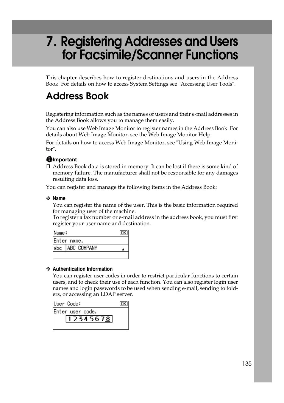 Address book, P.135 “address book | Ricoh Aficio MP 161SPF User Manual | Page 143 / 304