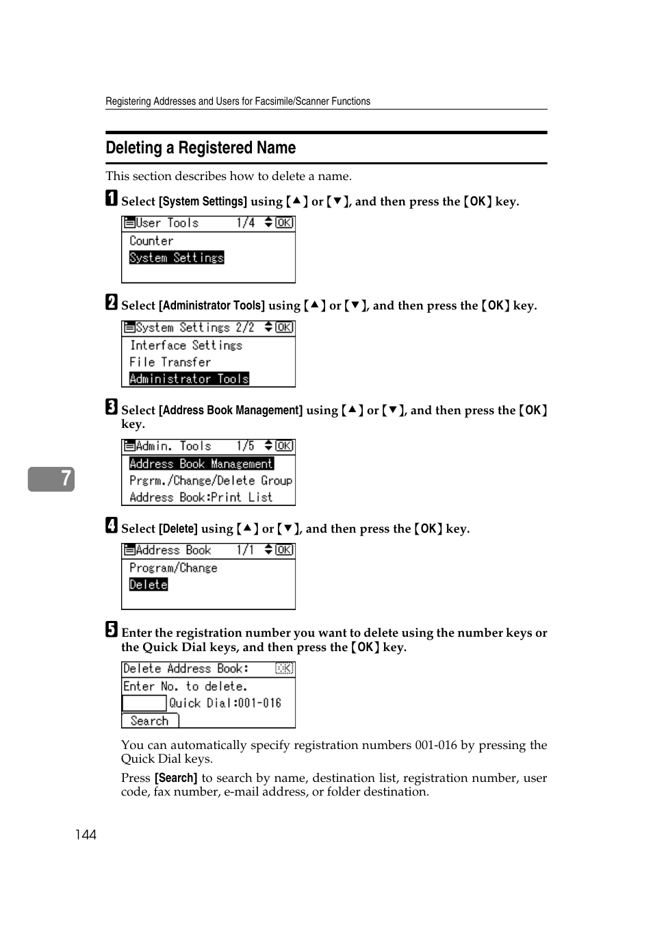 Deleting a registered name | Ricoh Aficio MP 161SPF User Manual | Page 152 / 304